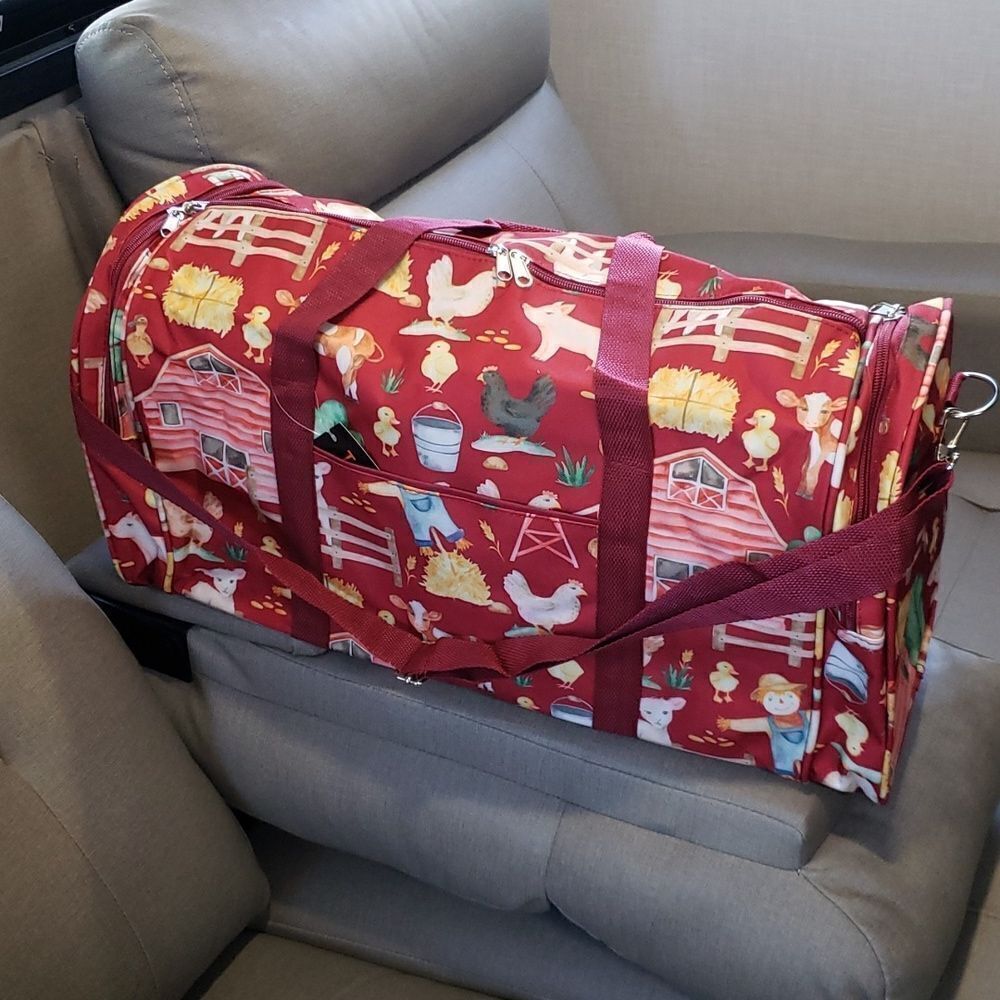 Cute Canvas Farm Animal Duffle Bag -  20" x 9" and 12" High - Picture 4 of 7